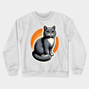 gray cat with orange background Crewneck Sweatshirt